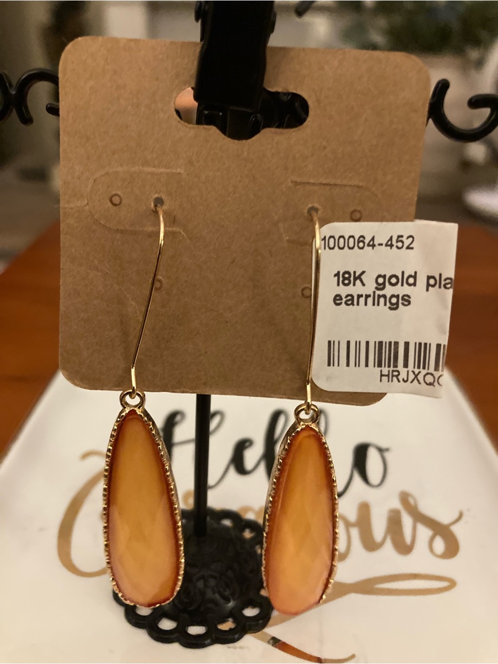 18K Gold Plated Orange Teardrop Dangle Earrings